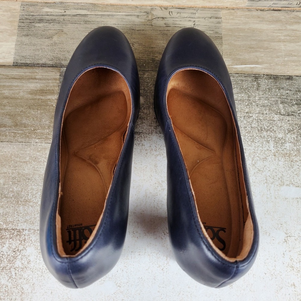 Sofft Annamarie Womens Pumps Sz 7.5 M Sky Navy Leather Round Toe Block Heel - Picture 4 of 10